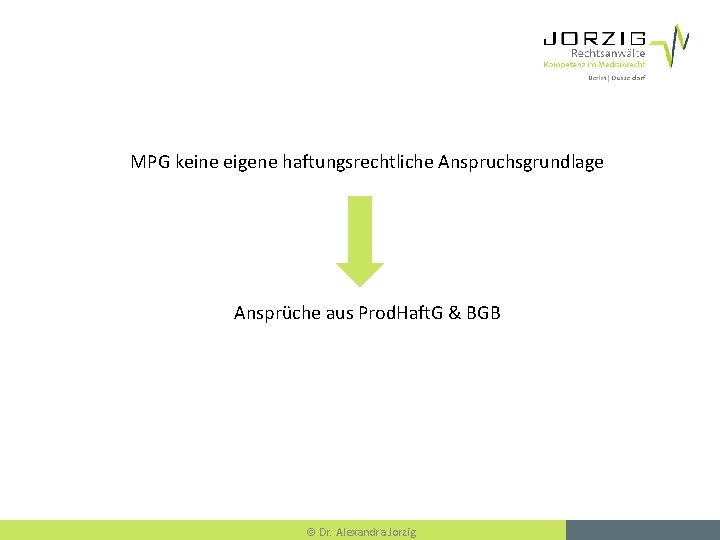 MPG keine eigene haftungsrechtliche Anspruchsgrundlage Ansprüche aus Prod. Haft. G & BGB Dr. Alexandra