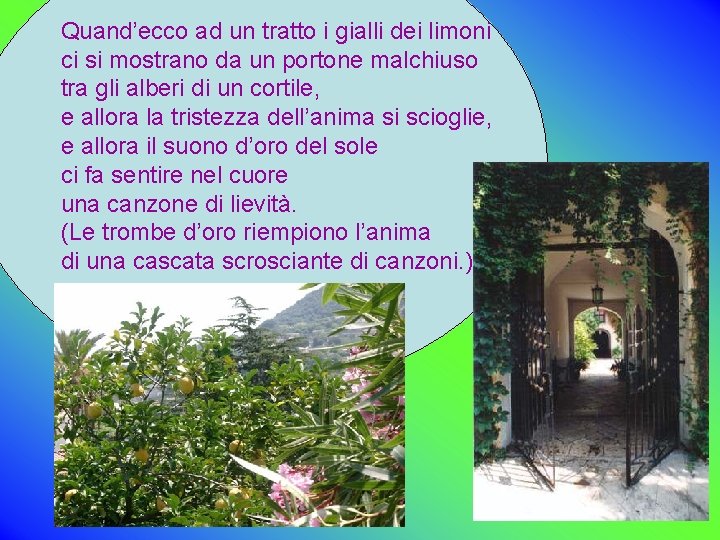 Quand’ecco ad un tratto i gialli dei limoni ci si mostrano da un portone Quand’ecco ad un tratto i gialli dei limoni ci si mostrano da un portone