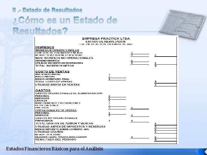 II. - Estado de Resultados ¿Cómo es un Estado de Resultados? Estados Financieros Básicos