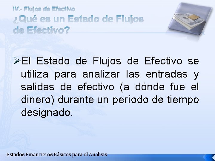 IV. - Flujos de Efectivo ¿Qué es un Estado de Flujos de Efectivo? ØEl