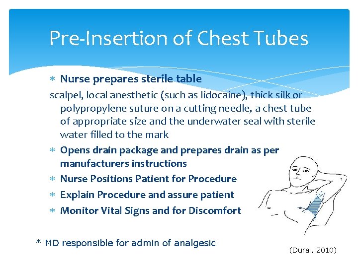 Pre-Insertion of Chest Tubes Nurse prepares sterile table scalpel, local anesthetic (such as lidocaine),