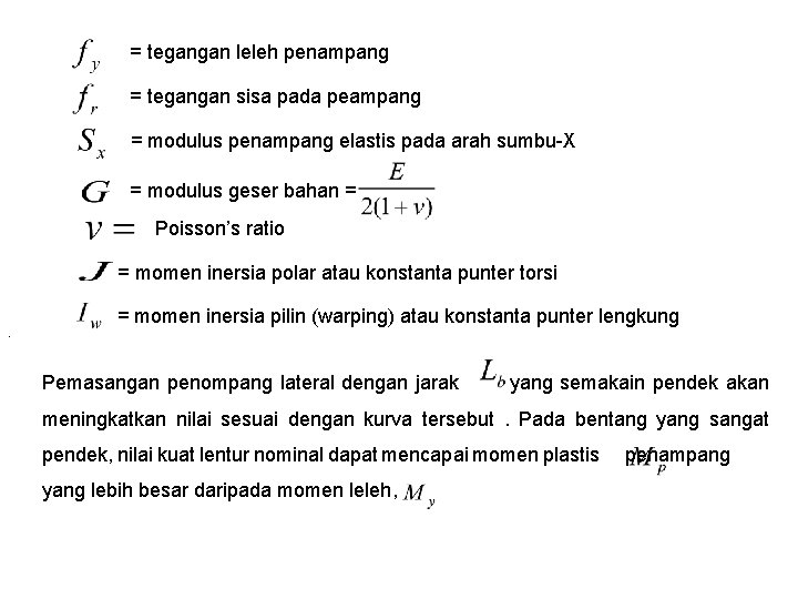 = tegangan leleh penampang = tegangan sisa pada peampang = modulus penampang elastis pada