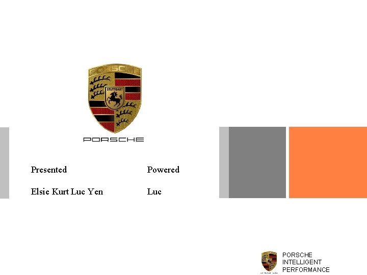 Presented Powered Elsie Kurt Luc Yen Luc PORSCHE INTELLIGENT PERFORMANCE 