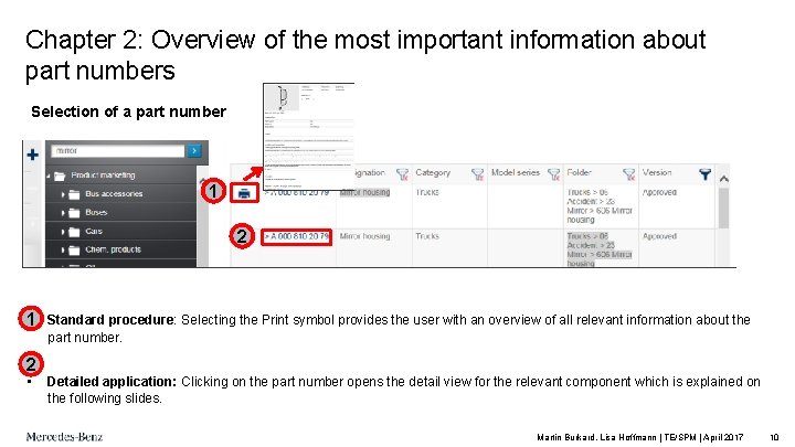 Chapter 2: Overview of the most important information about part numbers Selection of a