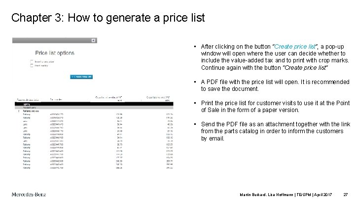 Chapter 3: How to generate a price list • After clicking on the button
