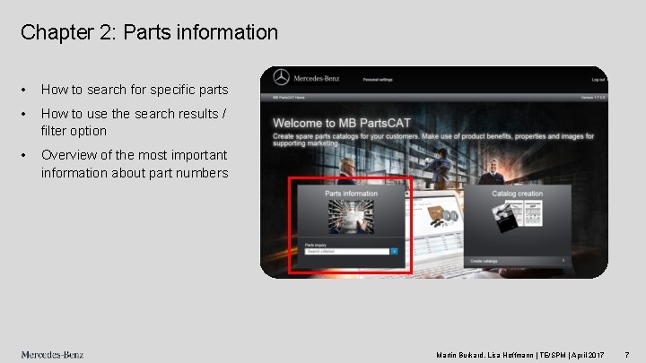 Chapter 2: Parts information • How to search for specific parts • How to