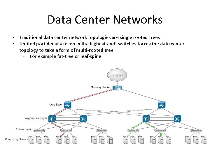 Data Center Networks • Traditional data center network topologies are single rooted trees •
