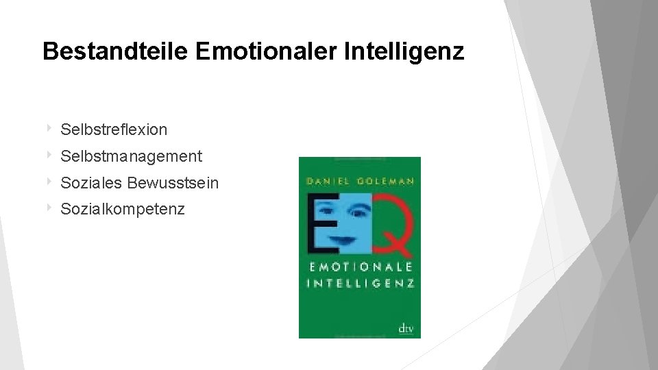 Bestandteile Emotionaler Intelligenz 4 Selbstreflexion 4 Selbstmanagement 4 Soziales Bewusstsein 4 Sozialkompetenz 