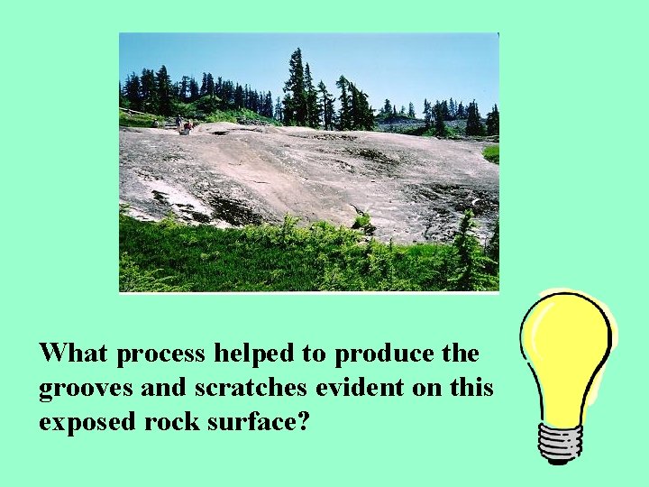 What process helped to produce the grooves and scratches evident on this exposed rock