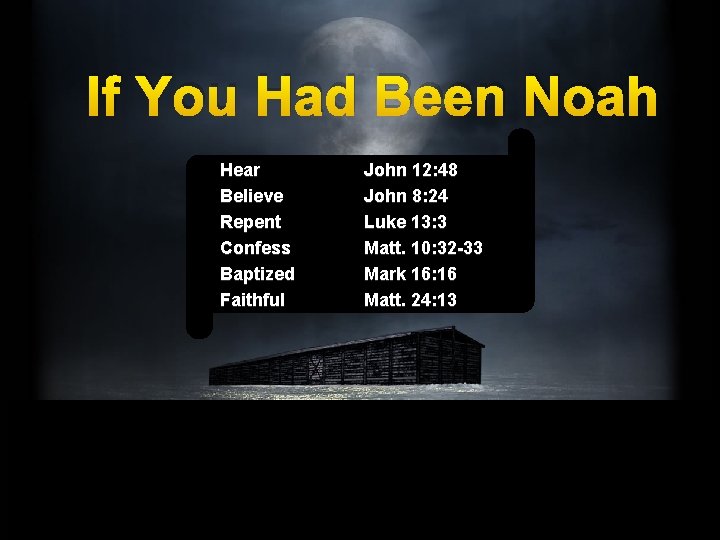 If You Had Been Noah Hear Believe Repent Confess Baptized Faithful John 12: 48