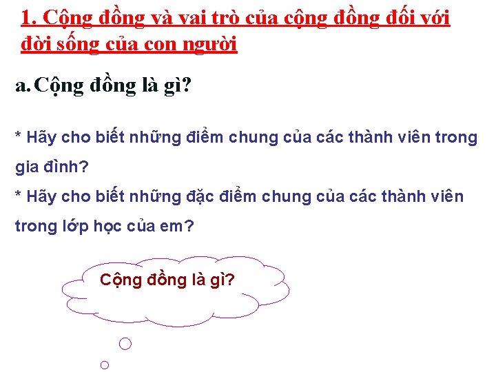 1. Cộng đồng và vai trò của cộng đồng đối với đời sống của