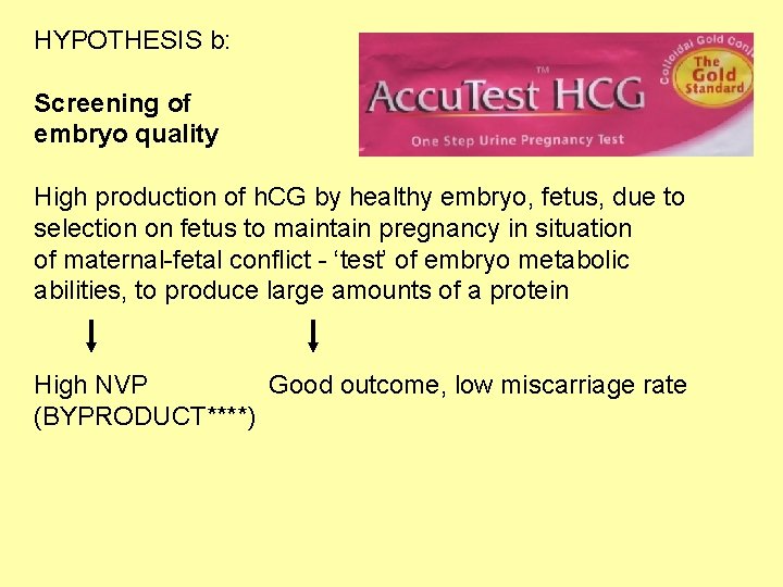 HYPOTHESIS b: Screening of embryo quality High production of h. CG by healthy embryo,