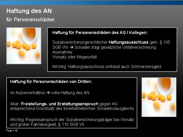 Haftung des AN für Personenschäden Haftung für Personenschäden des AG / Kollegen: Sozialversicherungsrechtlicher Haftungsausschluss