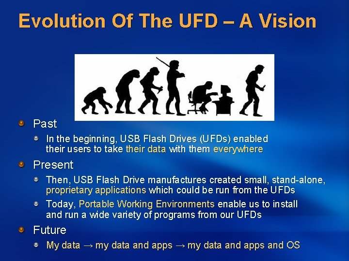 Evolution Of The UFD – A Vision Past In the beginning, USB Flash Drives