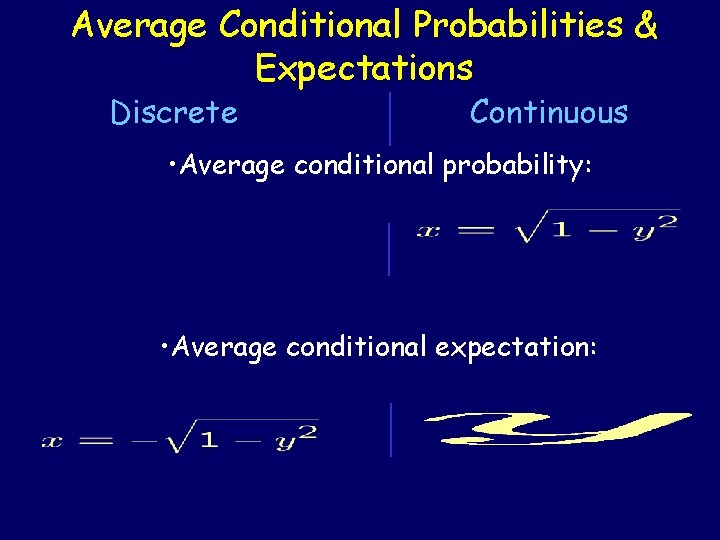 Average Conditional Probabilities & Expectations Discrete Continuous • Average conditional probability: • Average conditional