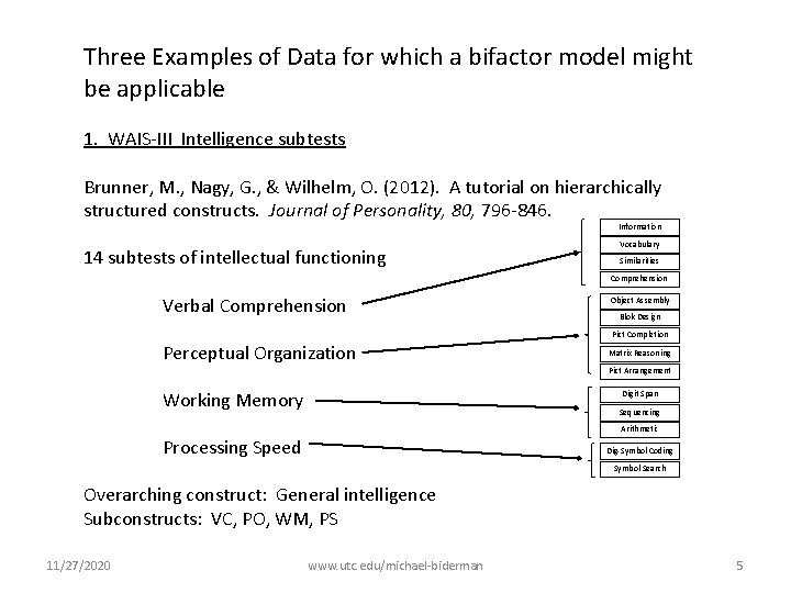 Three Examples of Data for which a bifactor model might be applicable 1. WAIS-III