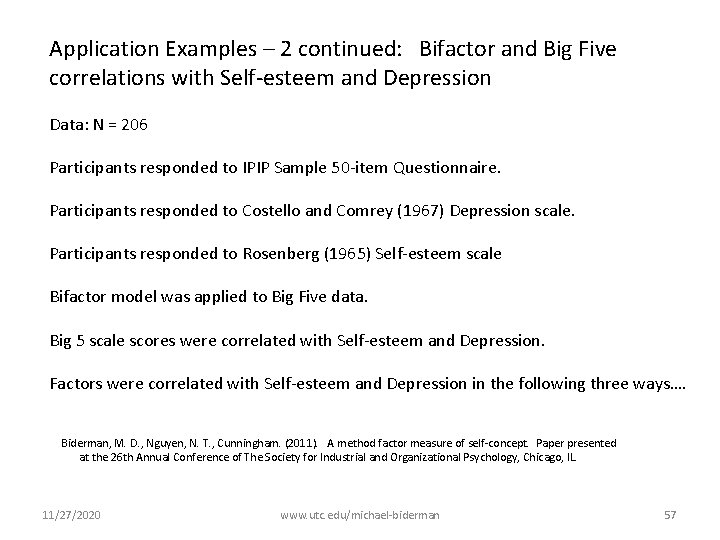 Application Examples – 2 continued: Bifactor and Big Five correlations with Self-esteem and Depression