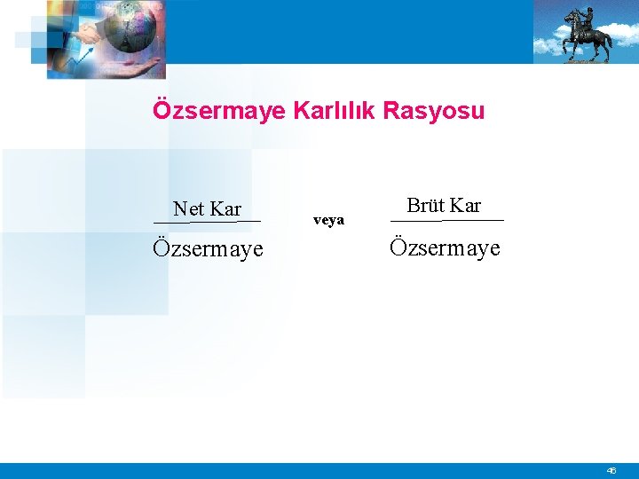 Özsermaye Karlılık Rasyosu Net Kar Özsermaye veya Brüt Kar Özsermaye 46 