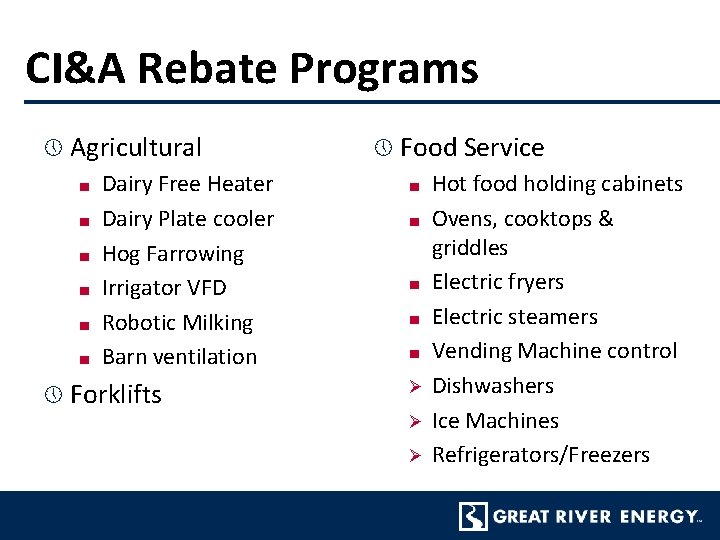 CI&A Rebate Programs » Agricultural ■ ■ ■ Dairy Free Heater Dairy Plate cooler