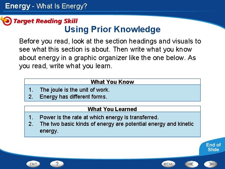 Energy - What Is Energy? Using Prior Knowledge Before you read, look at the