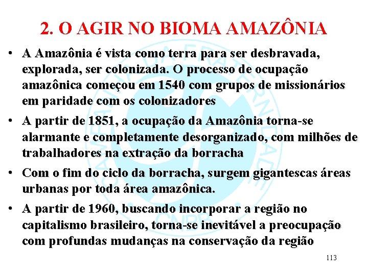 2. O AGIR NO BIOMA AMAZÔNIA • A Amazônia é vista como terra para