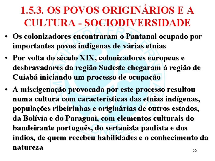 1. 5. 3. OS POVOS ORIGINÁRIOS E A CULTURA - SOCIODIVERSIDADE • Os colonizadores