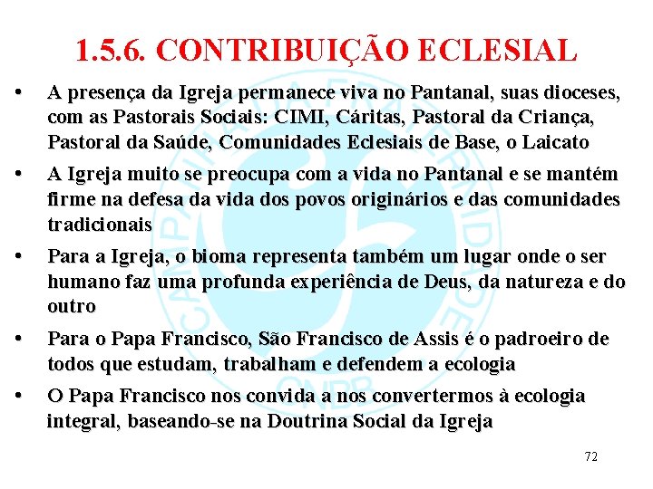 1. 5. 6. CONTRIBUIÇÃO ECLESIAL • A presença da Igreja permanece viva no Pantanal,