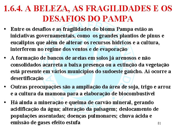 1. 6. 4. A BELEZA, AS FRAGILIDADES E OS DESAFIOS DO PAMPA • Entre