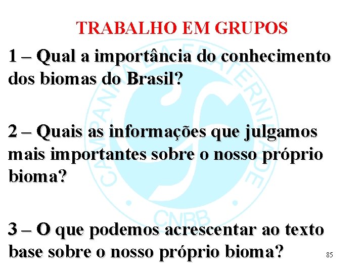 TRABALHO EM GRUPOS 1 – Qual a importância do conhecimento dos biomas do Brasil?