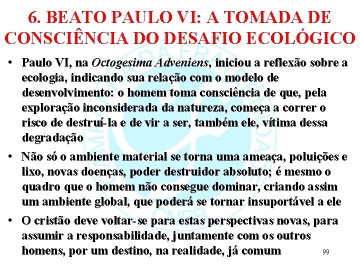 6. BEATO PAULO VI: A TOMADA DE CONSCIÊNCIA DO DESAFIO ECOLÓGICO • Paulo VI,
