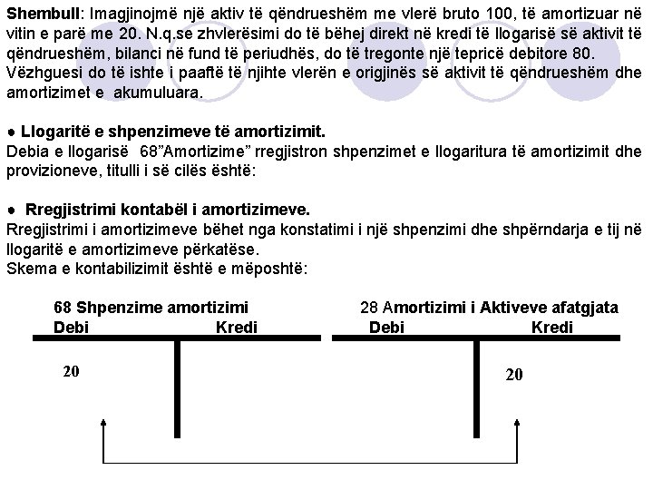 Shembull: Imagjinojmë një aktiv të qëndrueshëm me vlerë bruto 100, të amortizuar në vitin