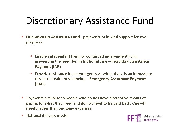 Discretionary Assistance Fund § Discretionary Assistance Fund - payments or in kind support for