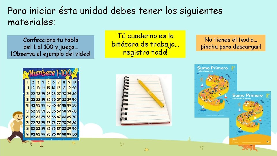Para iniciar ésta unidad debes tener los siguientes materiales: Confecciona tu tabla del 1