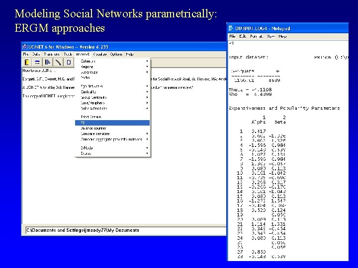 Modeling Social Networks parametrically: ERGM approaches 