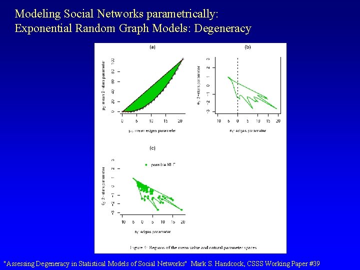 Modeling Social Networks parametrically: Exponential Random Graph Models: Degeneracy "Assessing Degeneracy in Statistical Models