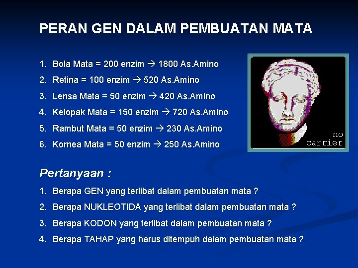 PERAN GEN DALAM PEMBUATAN MATA 1. Bola Mata = 200 enzim 1800 As. Amino