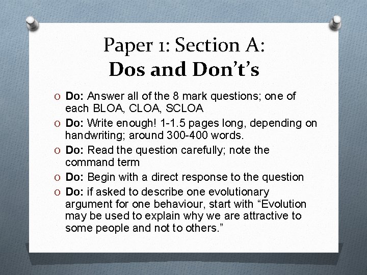 Paper 1: Section A: Dos and Don’t’s O Do: Answer all of the 8