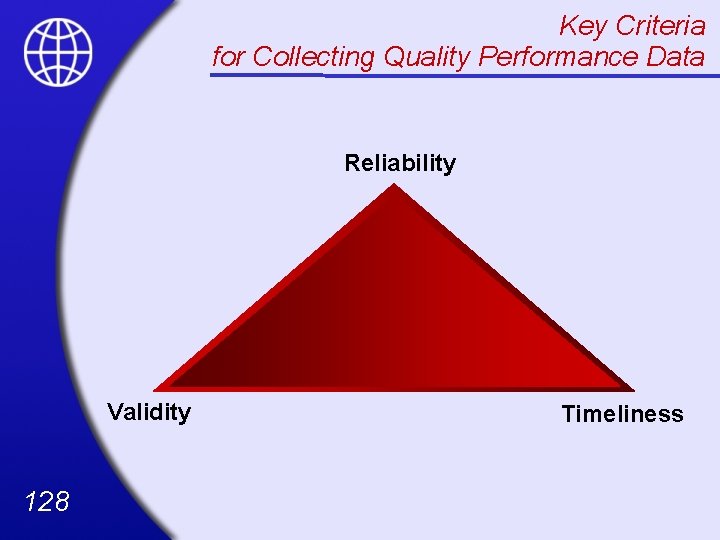 Key Criteria for Collecting Quality Performance Data Reliability Validity 128 Timeliness 