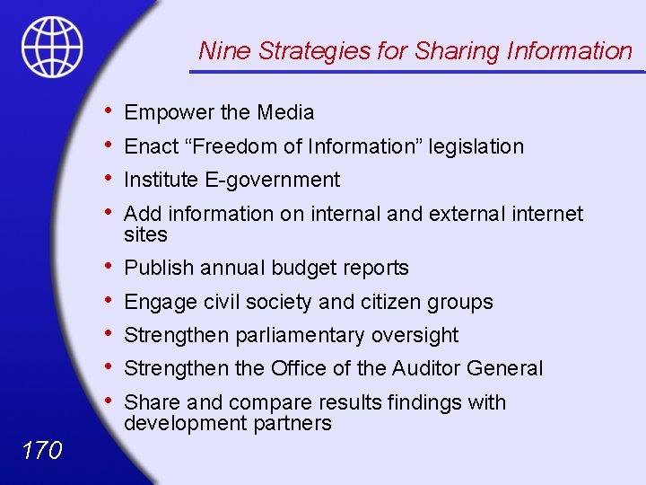 Nine Strategies for Sharing Information 170 • • Empower the Media • • •