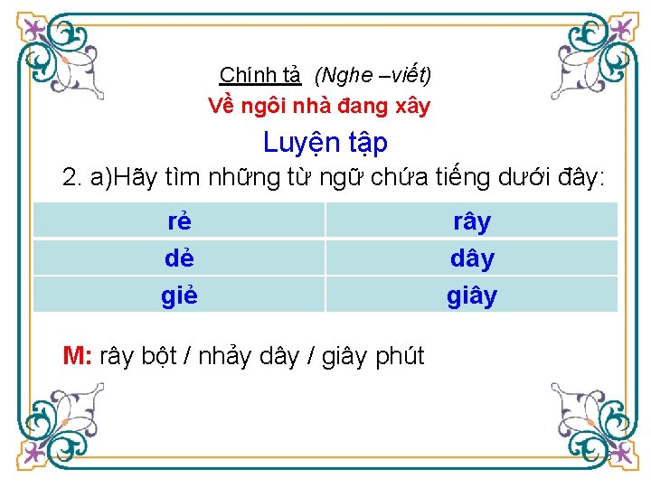 Chính tả (Nghe –viết) Về ngôi nhà đang xây Luyện tập 2. a)Hãy tìm