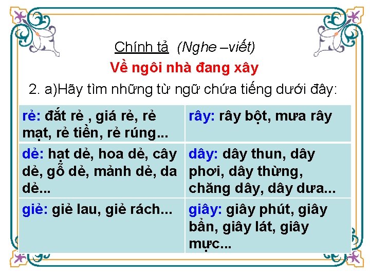 Chính tả (Nghe –viết) Về ngôi nhà đang xây 2. a)Hãy tìm những từ