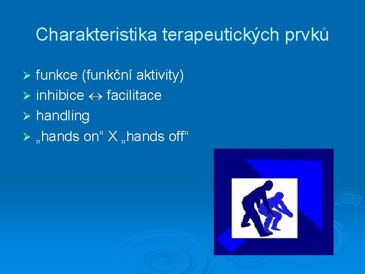 Charakteristika terapeutických prvků funkce (funkční aktivity) Ø inhibice facilitace Ø handling Ø „hands on“