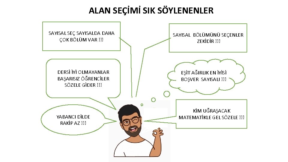 ALAN SEÇİMİ SIK SÖYLENENLER SAYISAL SEÇ SAYISALDA DAHA ÇOK BÖLÜM VAR !!! DERSİ İYİ