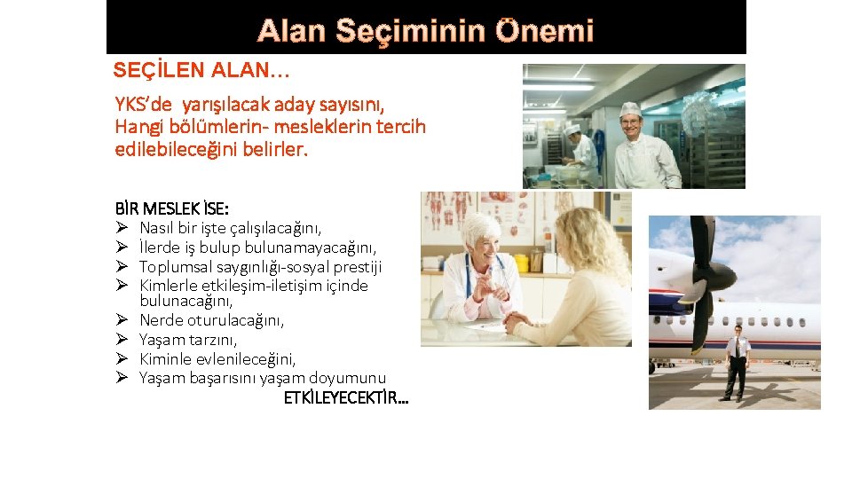 Alan Seçiminin Önemi SEÇİLEN ALAN… YKS’de yarışılacak aday sayısını, Hangi bölümlerin- mesleklerin tercih edilebileceğini