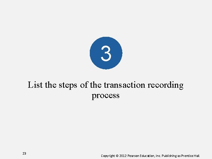 3 List the steps of the transaction recording process 23 Copyright © 2012 Pearson