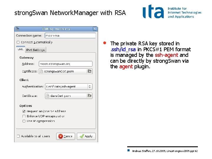 strong. Swan Network. Manager with RSA • The private RSA key stored in. ssh/id_rsa