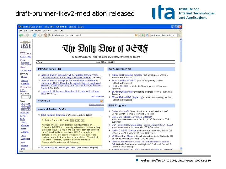 draft-brunner-ikev 2 -mediation released Andreas Steffen, 27. 10. 2009, Linux. Kongress 2009. ppt 80