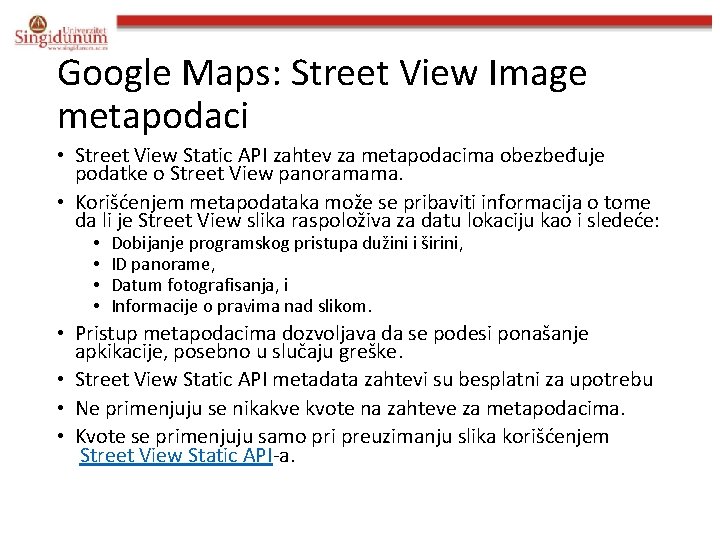 Google Maps: Street View Image metapodaci • Street View Static API zahtev za metapodacima