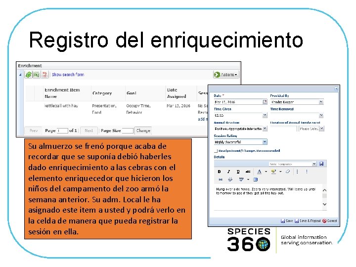 Registro del enriquecimiento Su almuerzo se frenó porque acaba de recordar que se suponía