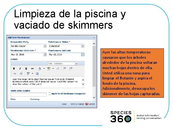 Limpieza de la piscina y vaciado de skimmers Ayer las altas temperaturas causaron que